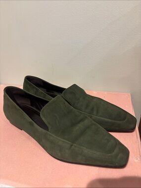 Olive Green Suede Women's Slip-On Loafers